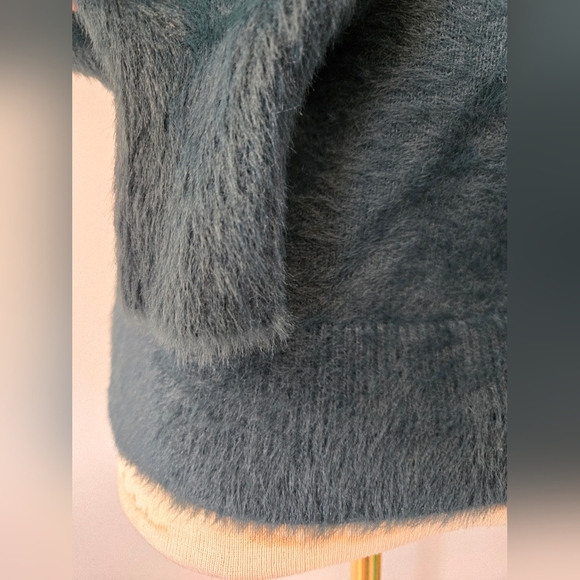 BANANA REPUBLIC Dark Teal Fuzzy Sweater with Gold Button Shoulder Detail.Size XS - Picture 6 of 9